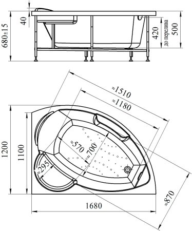 Акриловая ванна Radomir Vannesa Massage Алари 168х120, с гидромассажем, каркасом и экраном, актив, L 