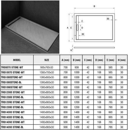 Душевой поддон из искусственного камня WeltWasser WW TRS 12090 STONE-WT 120x90 10000004355 Белый 