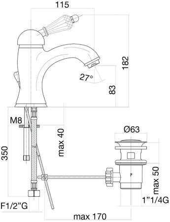 Смеситель для раковины Fiore IMPERIAL-SKY  (SWAROVSKI®) 82ZZ5221, бронза 