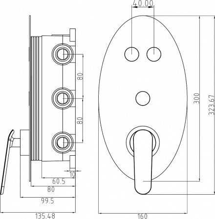 Смеситель Gllon GL-CMB-LO-3 С ВНУТРЕННЕЙ ЧАСТЬЮ, для ванны с душем 