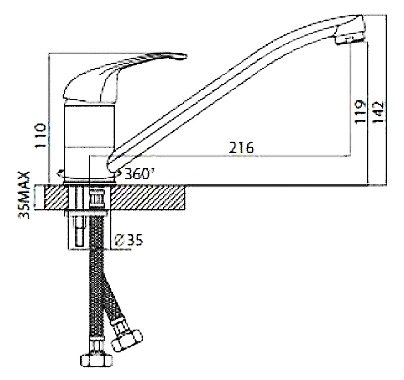 Смеситель для кухни Rossinka A35-21 Хром 