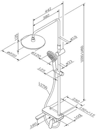 Душевая система AM.PM Like F0780722 Черная матовая 