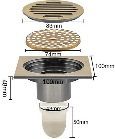 Душевой трап Gappo G81001-4 с решеткой Бронза 