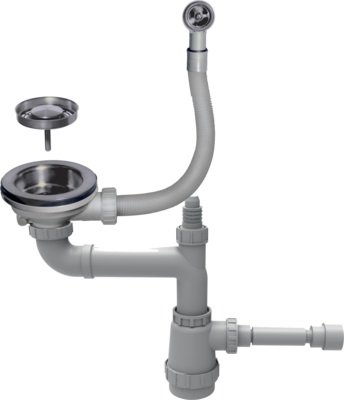 Сифон для мойки Omoikiri WK-1-R-IN с круглым переливом, нержавеющая сталь 