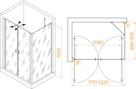 Душевой уголок RGW PA-144 (PA-104+Z-050-2+O-204) 1200x900 