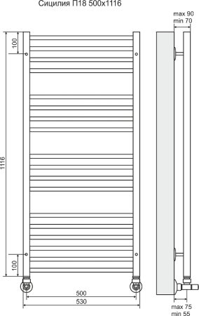 Водяной полотенцесушитель Terminus Сицилия П18 500x1116 4620768882319 Хром 