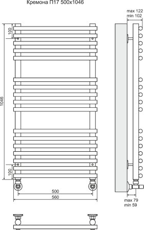 Водяной полотенцесушитель Terminus Кремона П17 500x1046 4620768886775 Хром 