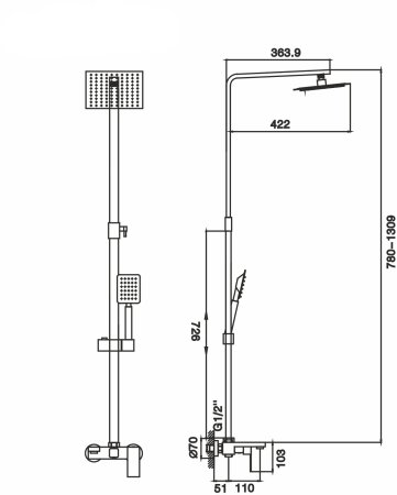 Душевая система MIXLINE ML2417 излив лейка 3 позиции + лейка Тропический душ" черный (553213)" 