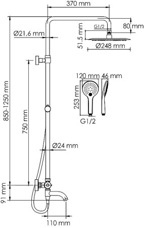 Душевая система WasserKRAFT A288.258.078.BM Thermo с термостатом Черная матовая 