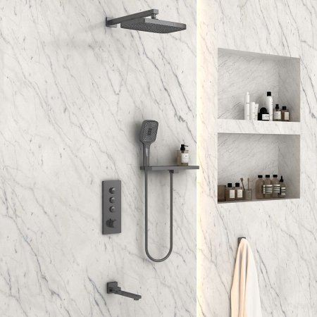 Душевая система Vincea VSFW-431T1RGM с термостатом Вороненая сталь 