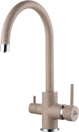 Смеситель Paulmark Essen Es213211-302 для кухонной мойки, песочный с фильтром Аквафор Кристалл ECO H 