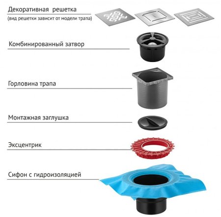 Душевой трап Berges Zentrum Norma 150x150 090463 с решеткой Хром матовый 