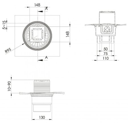 Душевой трап Berges Zentrum Norma 150x150 090463 с решеткой Хром матовый 