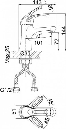 Комплект для ванной D&K Eucharius Rhein DA1370004SET 3 в 1, два смесителя + душевой гарнитур 