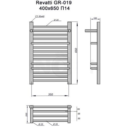 Полотенцесушитель электрический GROIS Revatti GR-019 40х65 П14 черный 