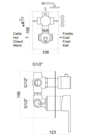 Смеситель для душа Fiore Kube 100CR7501 Хром 