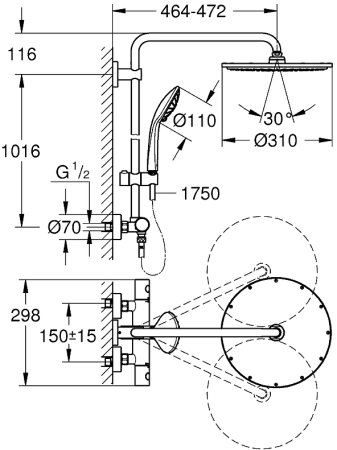 Душевая система Grohe Euphoria System 310 26075A00 с термостатом Темный графит глянец 