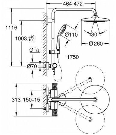 Душевая система Grohe Euphoria 260 27615002 с термостатом Хром 