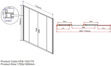 Душевая дверь Vincea Garda 170 VDS-1G2170CH профиль Хром стекло шиншилла 
