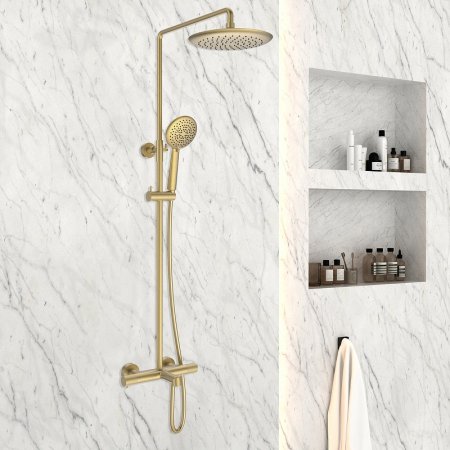 Душевая система Vincea Desire VSFS-1D1TBG с термостатом Брашированное золото 