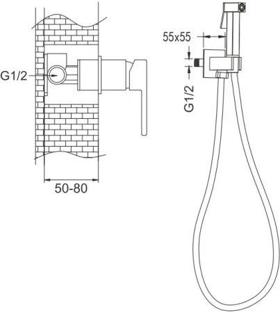 Гигиенический душ со смесителем Rose R2805H, черный 