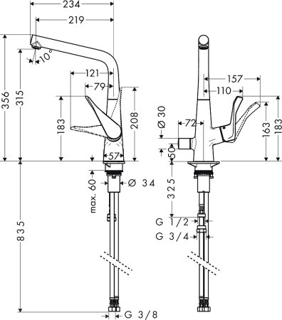 Смеситель Hansgrohe Metris M71 14888000 для кухонной мойки, хром 