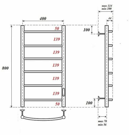 Электрический полотенцесушитель Point Афина PN04848 П6 400x800 диммер справа Хром 