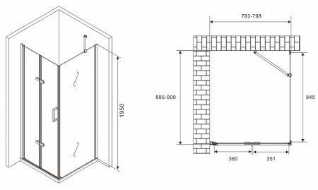Душевой уголок Abber Zart 80x90 AG08080P-S91 профиль Хром стекло прозрачное 