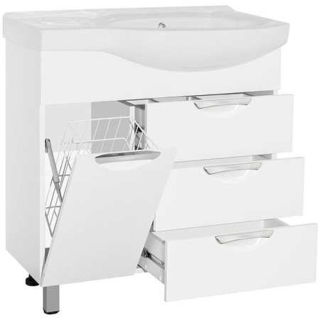 Тумба под раковину Style Line Жасмин 82 L ЛС-00000526 с бельевой корзиной Белая 