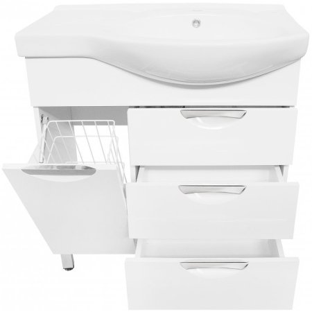 Тумба под раковину Style Line Жасмин 82 L ЛС-00000526 с бельевой корзиной Белая 