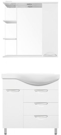 Тумба под раковину Style Line Жасмин 82 L ЛС-00000526 с бельевой корзиной Белая 