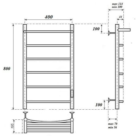 Электрический полотенцесушитель Point Афина PN04848P П5 400x800 с полкой, диммер справа Хром 