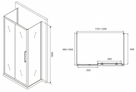 Душевой уголок Abber Schwarzer Diamant 120x100 AG30120MH-S100M-S100M профиль Хром стекло матовое 