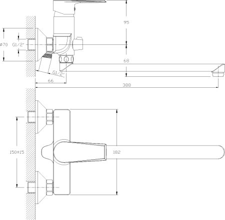 Смеситель для ванны Rossinka RS28-33 универсальный Хром 