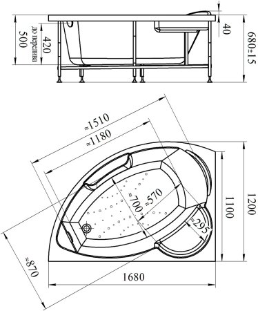 Акриловая ванна Radomir Vannesa Massage Алари 168х120, с гидромассажем, каркасом и экраном, классик 