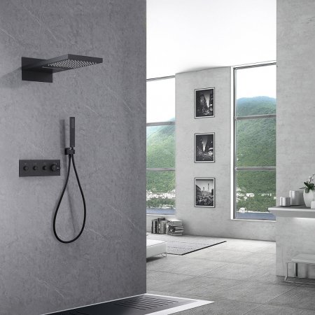 Душевая система Abber Rund AF8752B с термостатом Черная матовая 