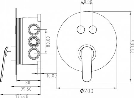 Смеситель Gllon GL-CMB-R-2 С ВНУТРЕННЕЙ ЧАСТЬЮ, для ванны с душем 