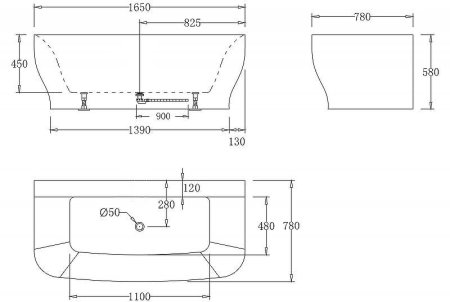 Акриловая ванна BelBagno 165x78 BB74-NERO-W0 Черная Белая без гидромассажа 