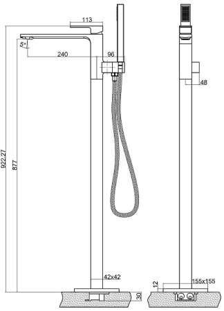 Смеситель для ванны BelBagno Luce LUC-FMT-NERO Черный матовый 
