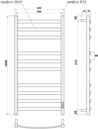 Полотенцесушитель электрический Point Антея PN17850B П10 500x1000, диммер справа, черный 