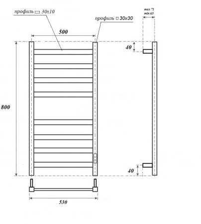 Полотенцесушитель электрический Point Меркурий PN83858W П8 500x800, диммер справа, белый 