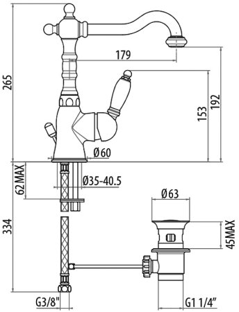 Смеситель для раковины Gattoni Orta 2741/27D0 OLD Золото 24 карат 
