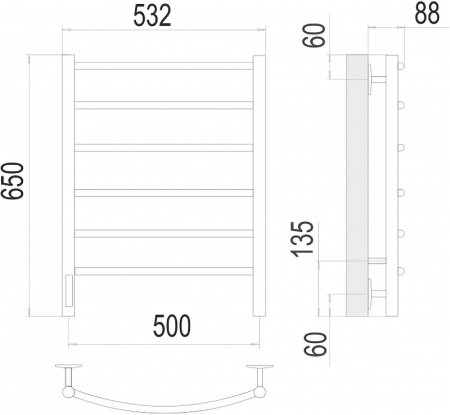 Электрический полотенцесушитель Terminus Классик П6 500х650 4670078531339 Хром 