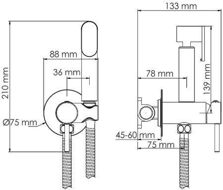 Гигиенический душ со смесителем WasserKRAFT A70338 Никель 