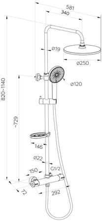 Смеситель термостатический для душа со стойкой и тропической лейкой Milardo Ideal Spa (ILSBLTHM89) 