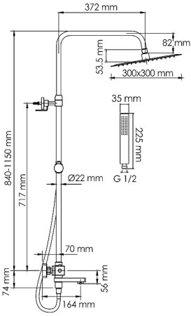 Душевая система WasserKRAFT Abens A299.162.218.BM Thermo с термостатом Черная матовая 