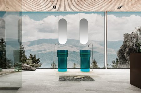 Раковина отдельностоящая прозрачная ABBER Kristall AT2701Aquamarin-H бирюзовая 