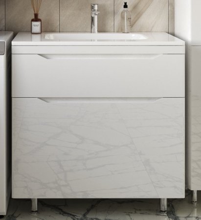 Тумба напольная "Марелла 80" (2 ящ.) Люкс антискрейтч белый глянец, PLUS 