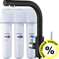 Смеситель Paulmark Essen Es213011-418 для кухонной мойки, черный металлик с фильтром Аквафор Кристал