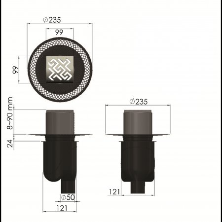 Душевой трап Berges Platz Antik 100x100 090060 с решеткой Хром матовый 